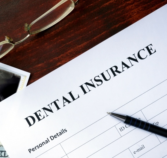 Dental insurance form on a desk