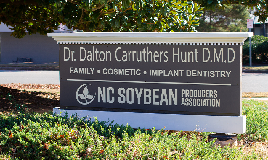 Dalton Hunt Dentistry sign in front of Raleigh dental office